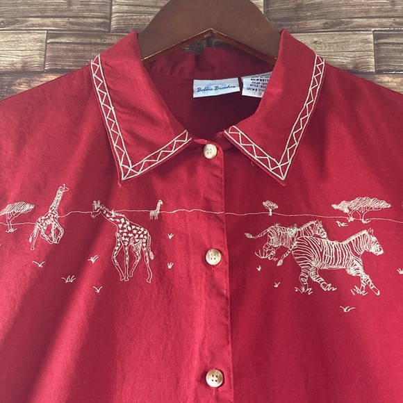 Bobbie Brooks Maroon Blouse Top Size Large 12/14 Jungle Animals EUC - Picture 2 of 10